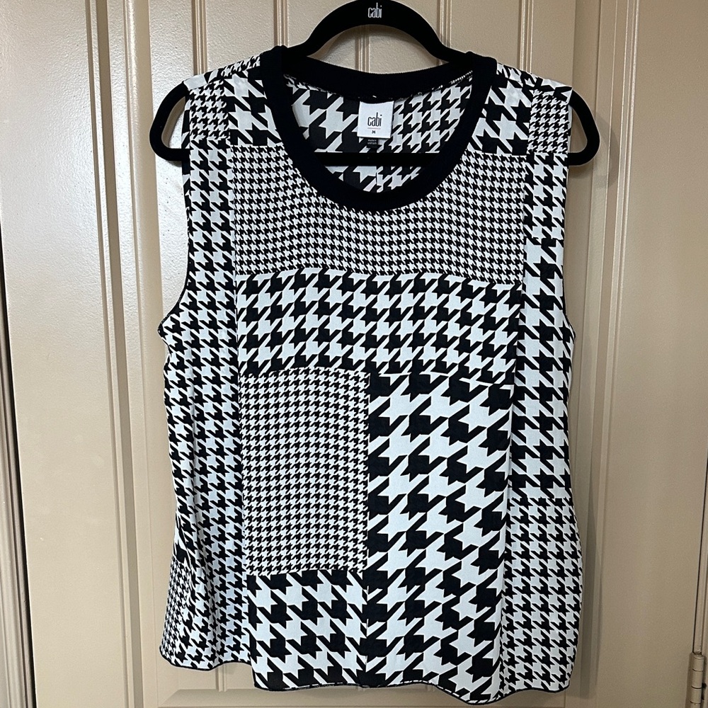 CAbi Black and White Houndstooth Patchwork Tank Top